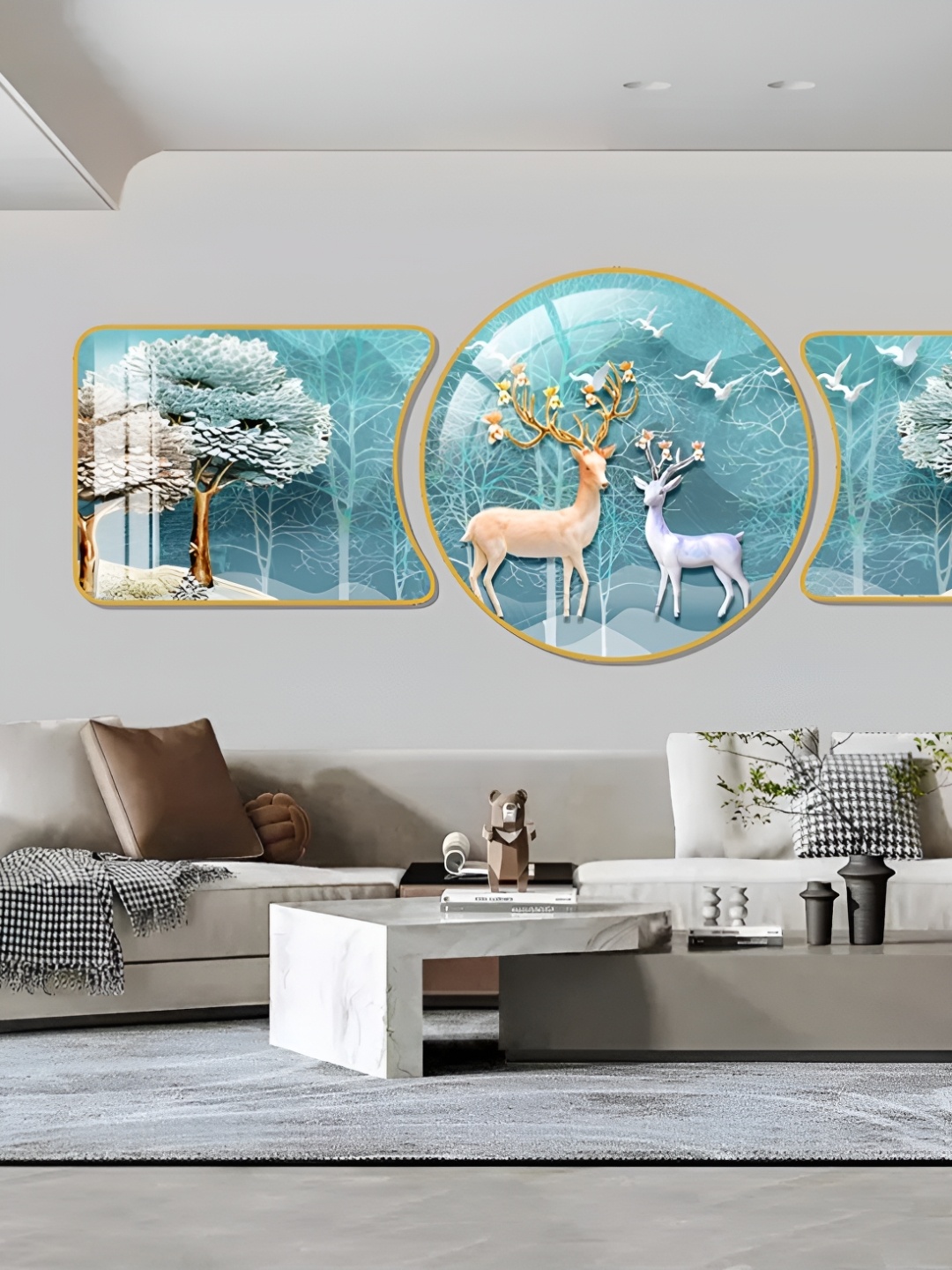 

WALLMAX Gold Toned & Blue 3 Pieces Birds & Animals Crystal Wall Art