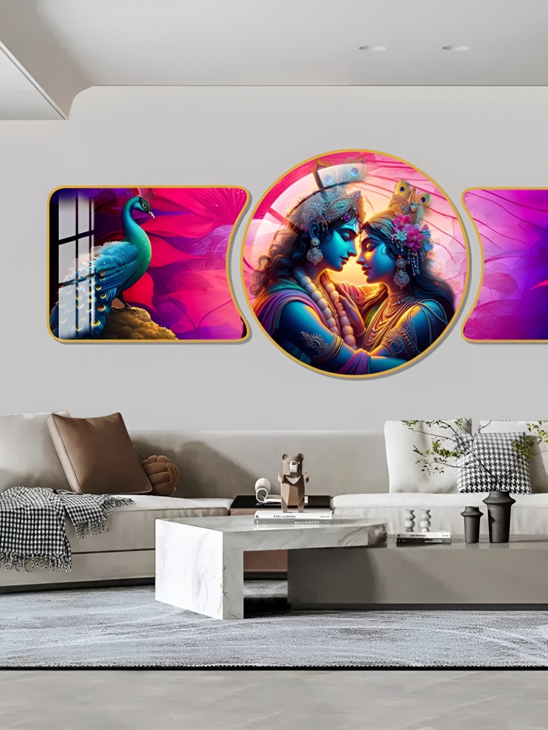 

WALLMAX Gold Toned & Pink 3 Pieces Religious Crystal Wall Art