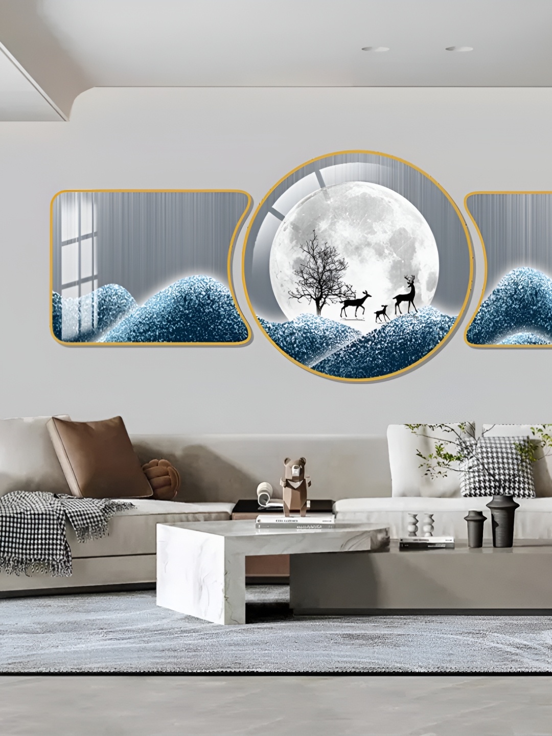 

WALLMAX Gold Toned & Grey 3 Pieces Birds & Animals Crystal Wall Art