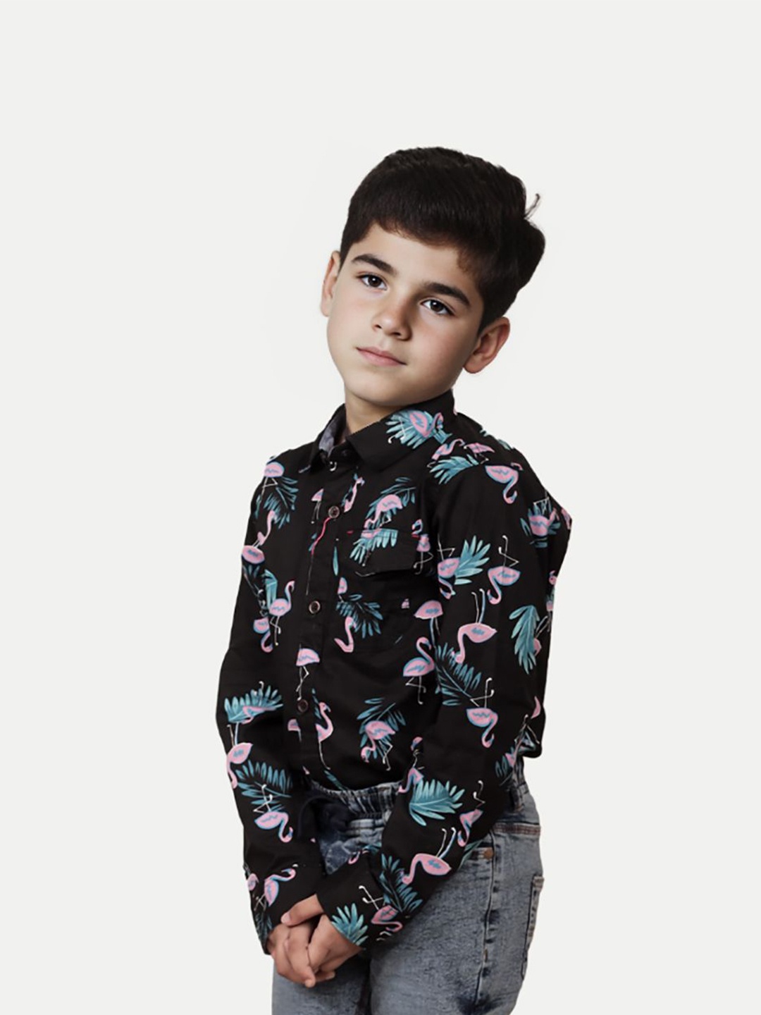 

BAESD Boys Standard Tropical Printed Casual Shirt, Black