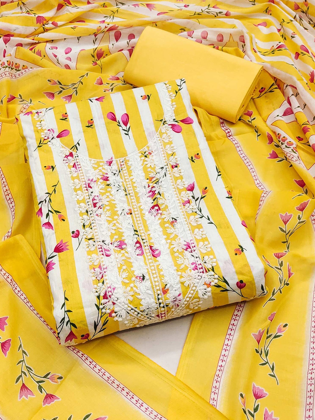 

Peachmode Floral Printed Pure Cotton Unstitched Dress Material, Yellow
