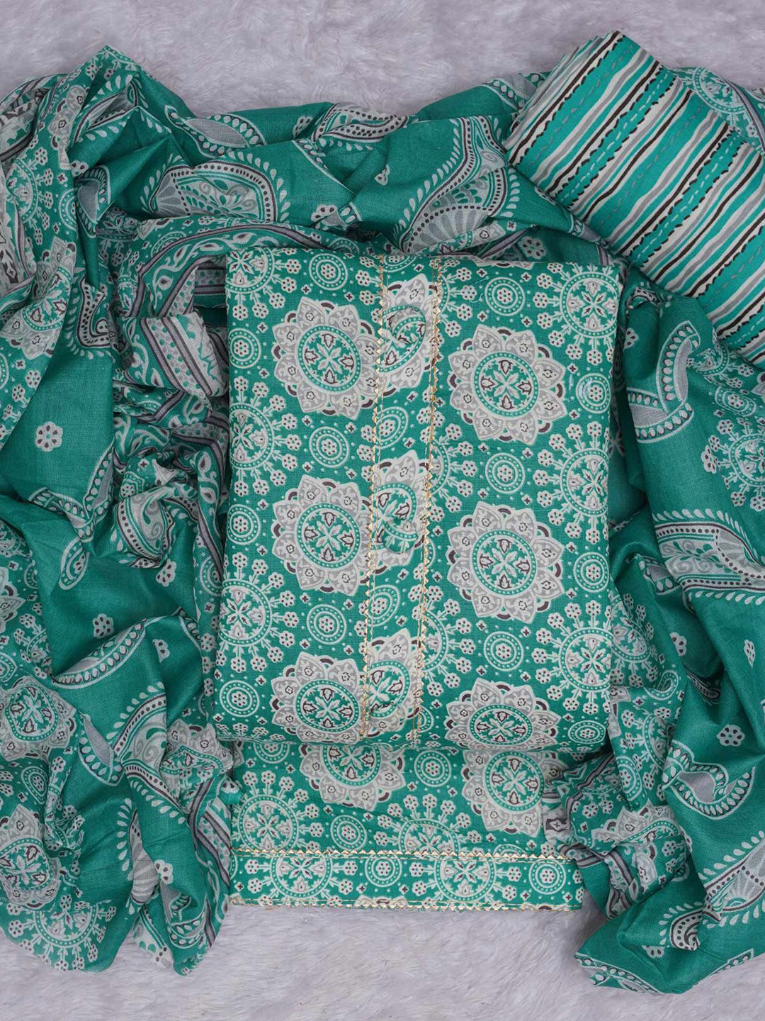 

Peachmode Floral Printed Gotta Patti Unstitched Dress Material, Green
