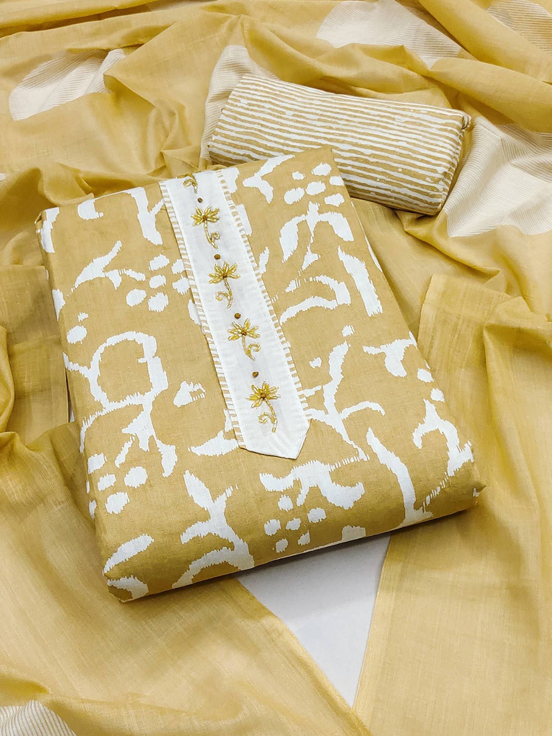 

Peachmode Floral Printed Pure Cotton Unstitched Dress Material, Mustard