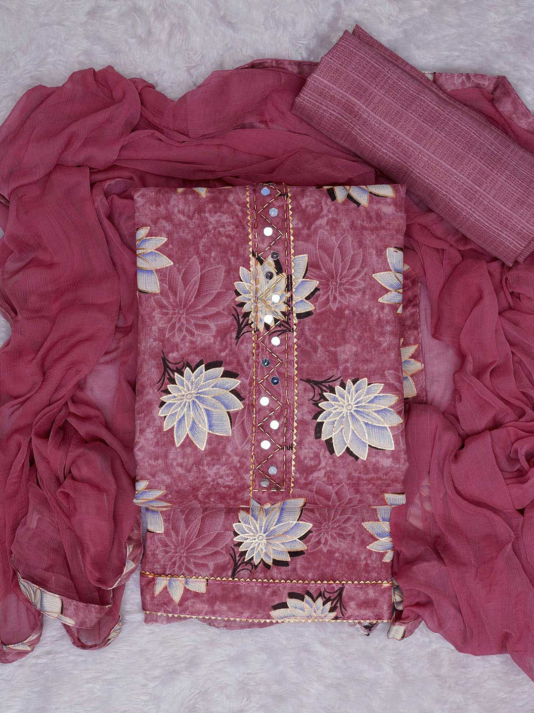 

Peachmode Floral Printed Unstitched Dress Material, Pink