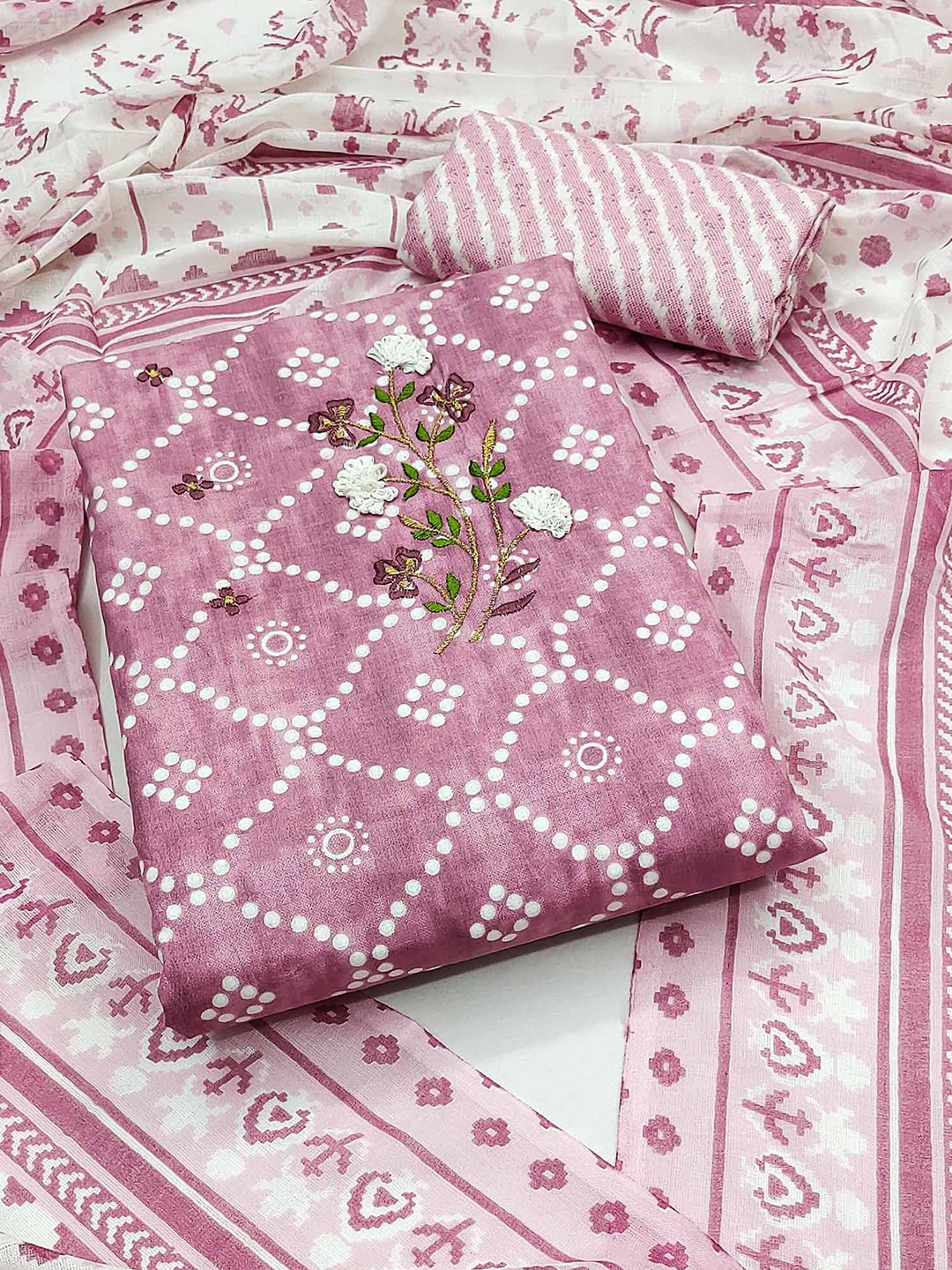 

Peachmode Floral Printed Pure Cotton Unstitched Dress Material, Pink