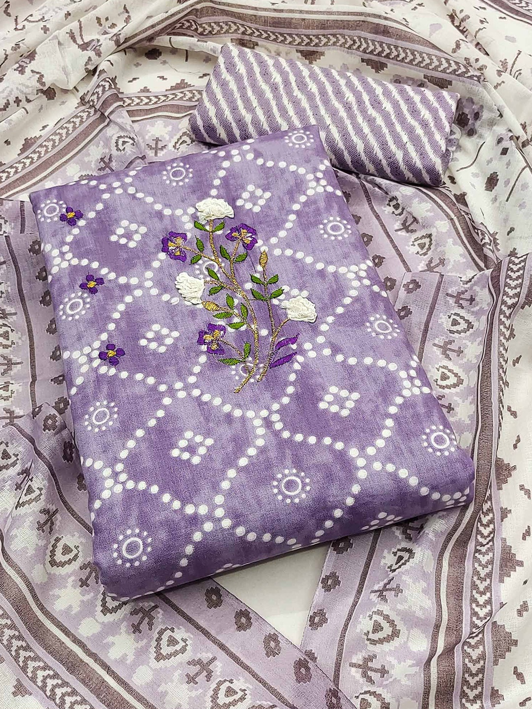 

Peachmode Printed Pure Cotton Unstitched Dress Material, Purple