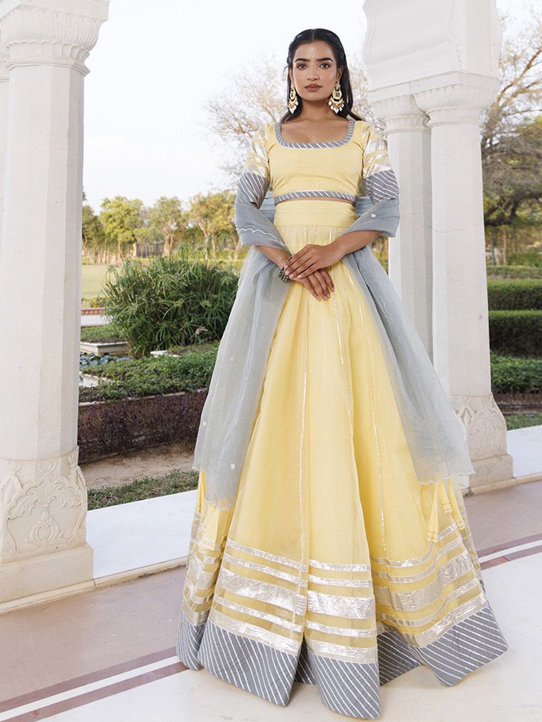 

Ragavi Embellished Organza Ready to Wear Lehenga & Blouse With Dupatta, Yellow