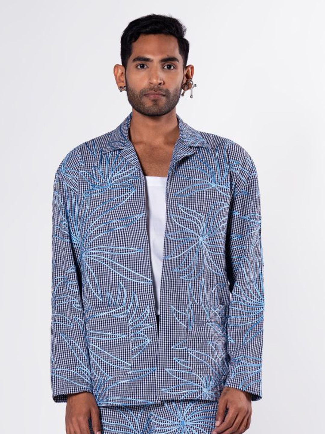 

ROSANI Unisex Cotton Boxy Opaque Micro Checks Printed Casual Shirt, Blue