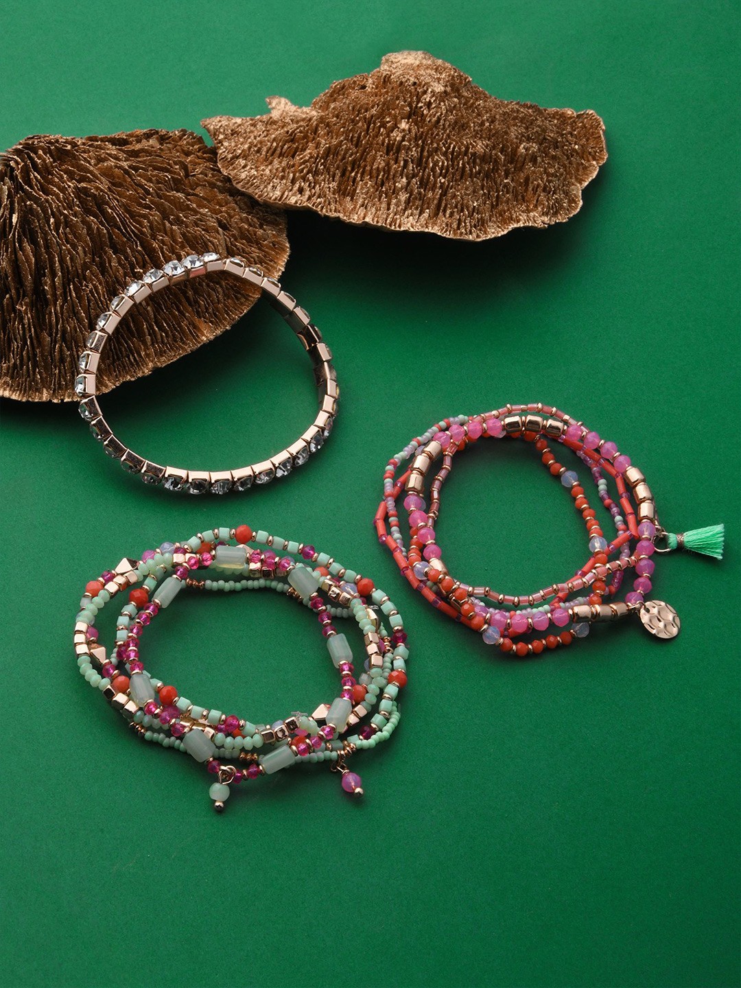 

Accessorize Set Of 10 Beaded Elasticated Bracelet, Green