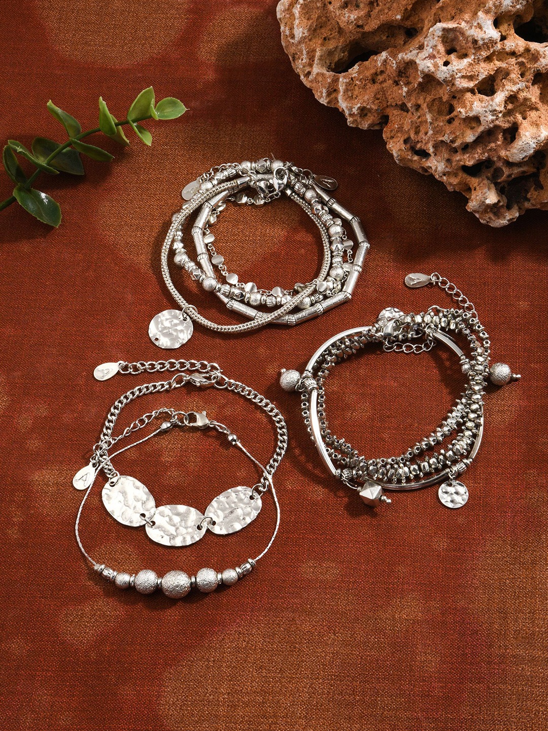 

Accessorize Set Of 9 Beaded Wraparound Bracelet, Silver