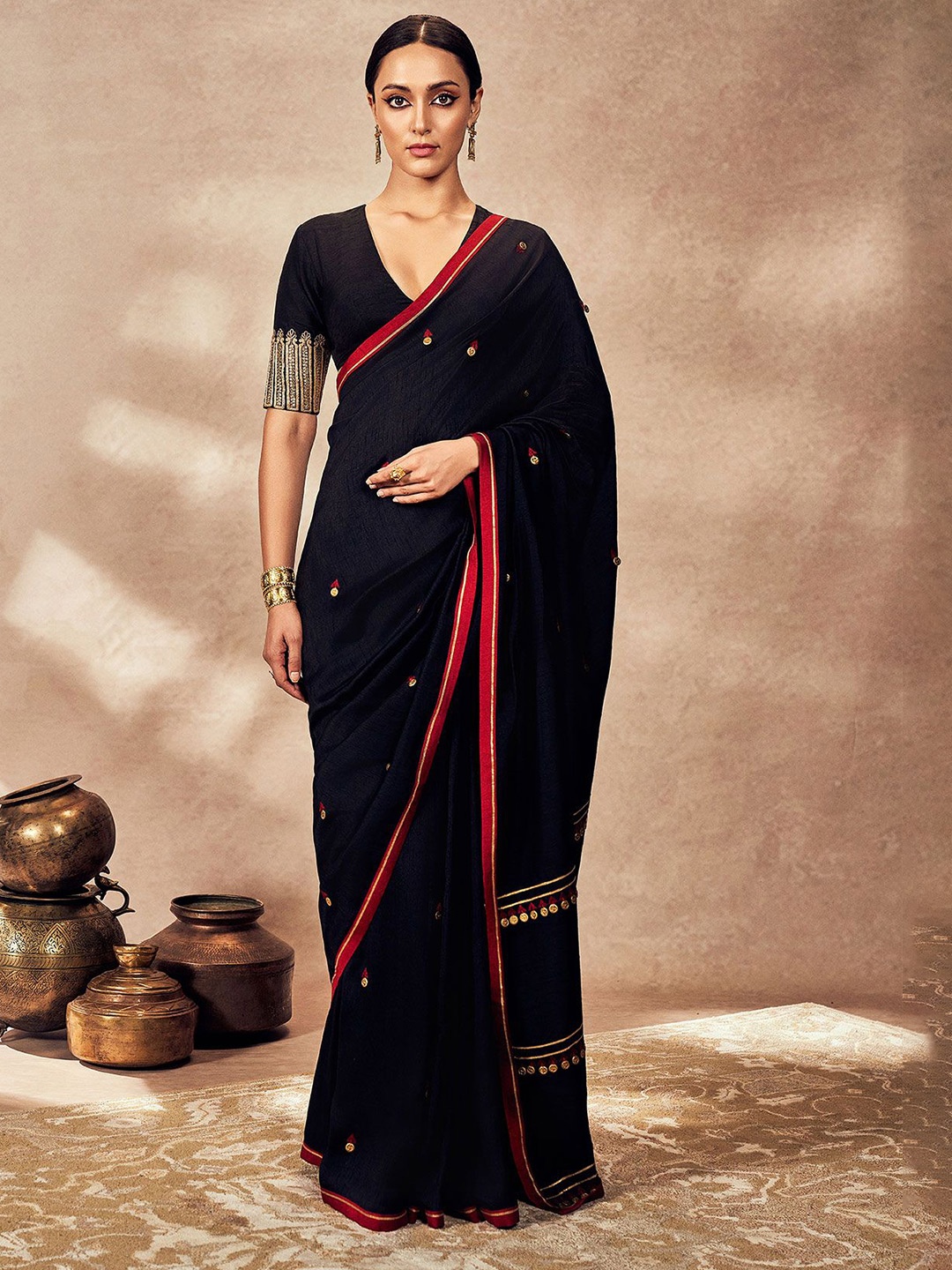 

Masaba Embroidered Ethnic Motifs Saree, Black