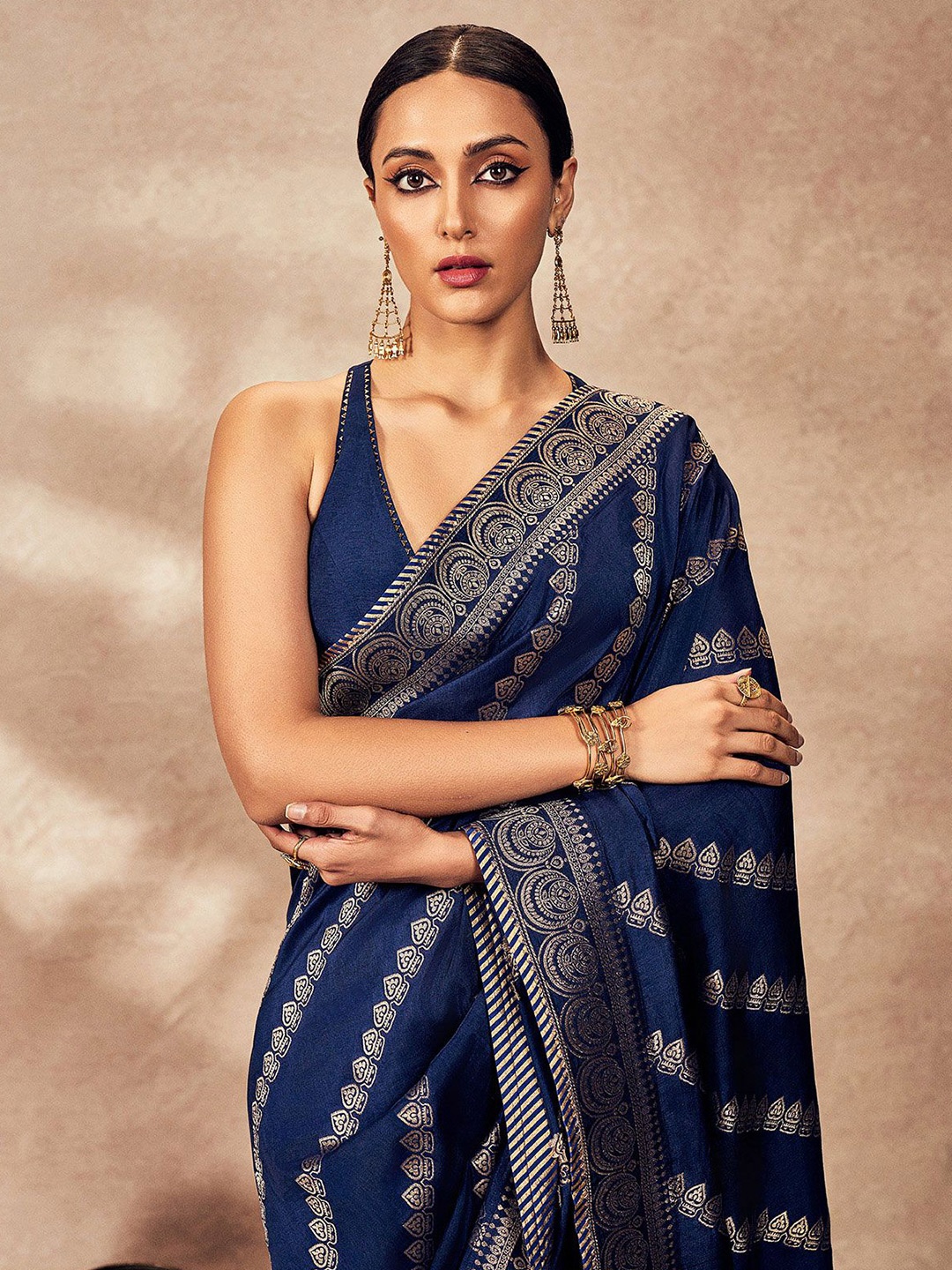 

Masaba Woven Design Zari Embroidered Saree, Navy blue