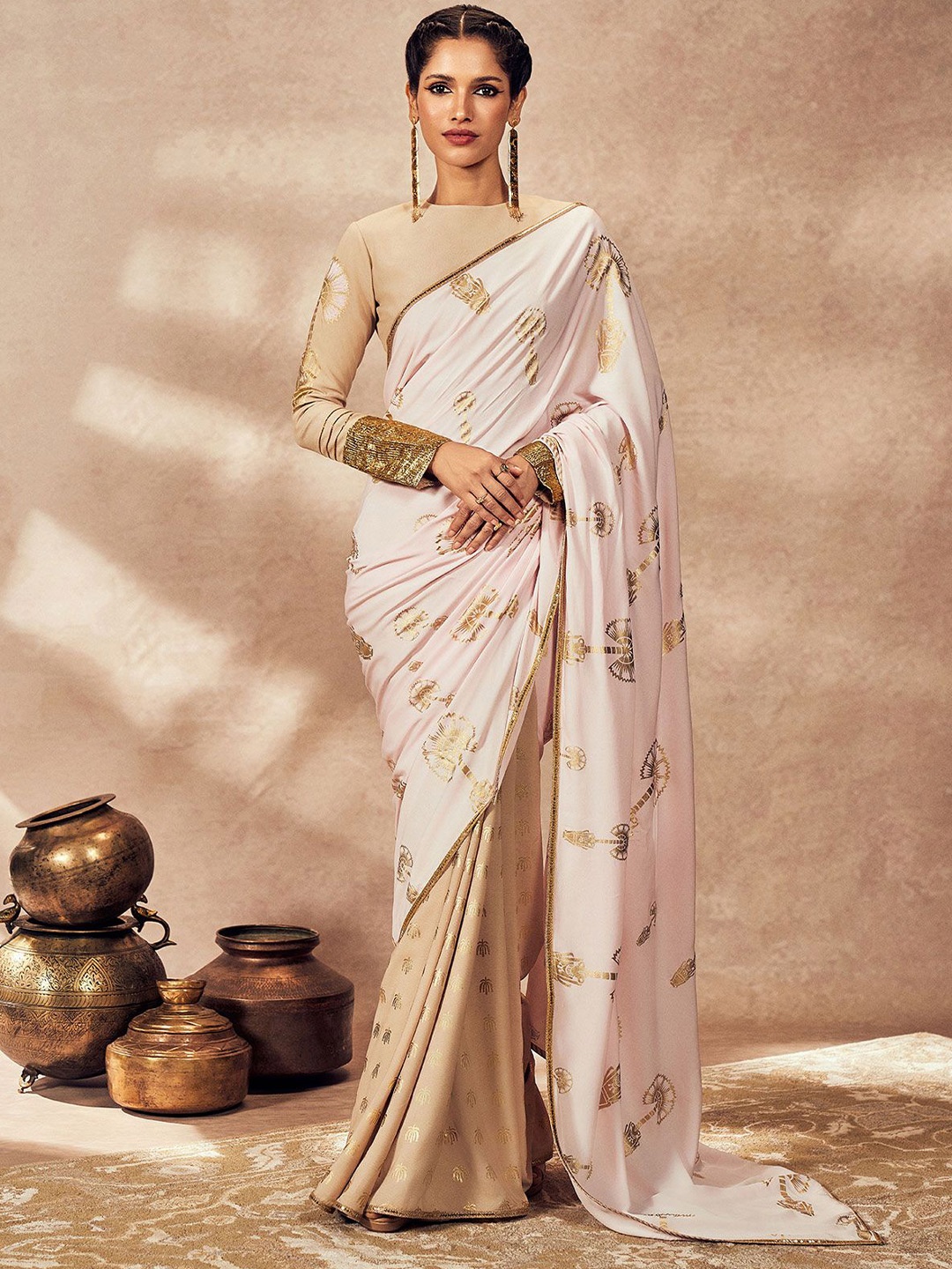 

Masaba Printed Ethnic Motifs Saree, Beige