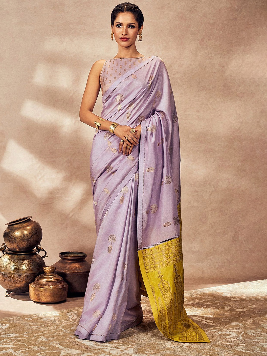 

Masaba Ethnic Motifs Zari Saree, Lavender