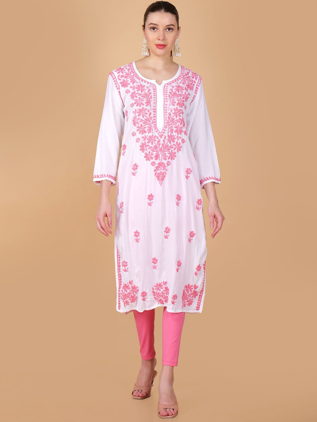 

Syrish Chikankari Embroidered Straight Kurta, White