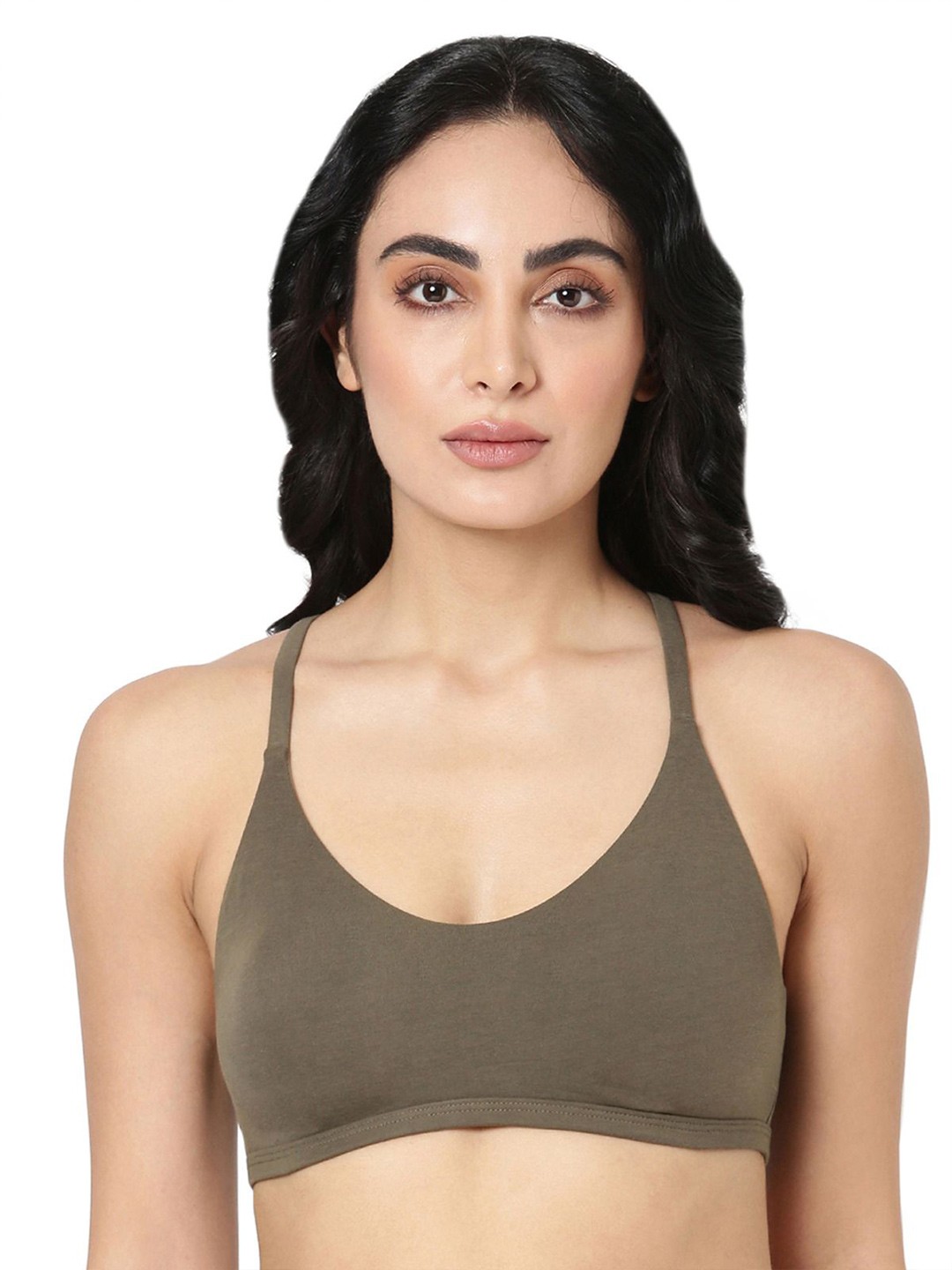 

BLOSSOM Medium Coverage Racerback With Spaghetti Straps Slip On Bra, Green