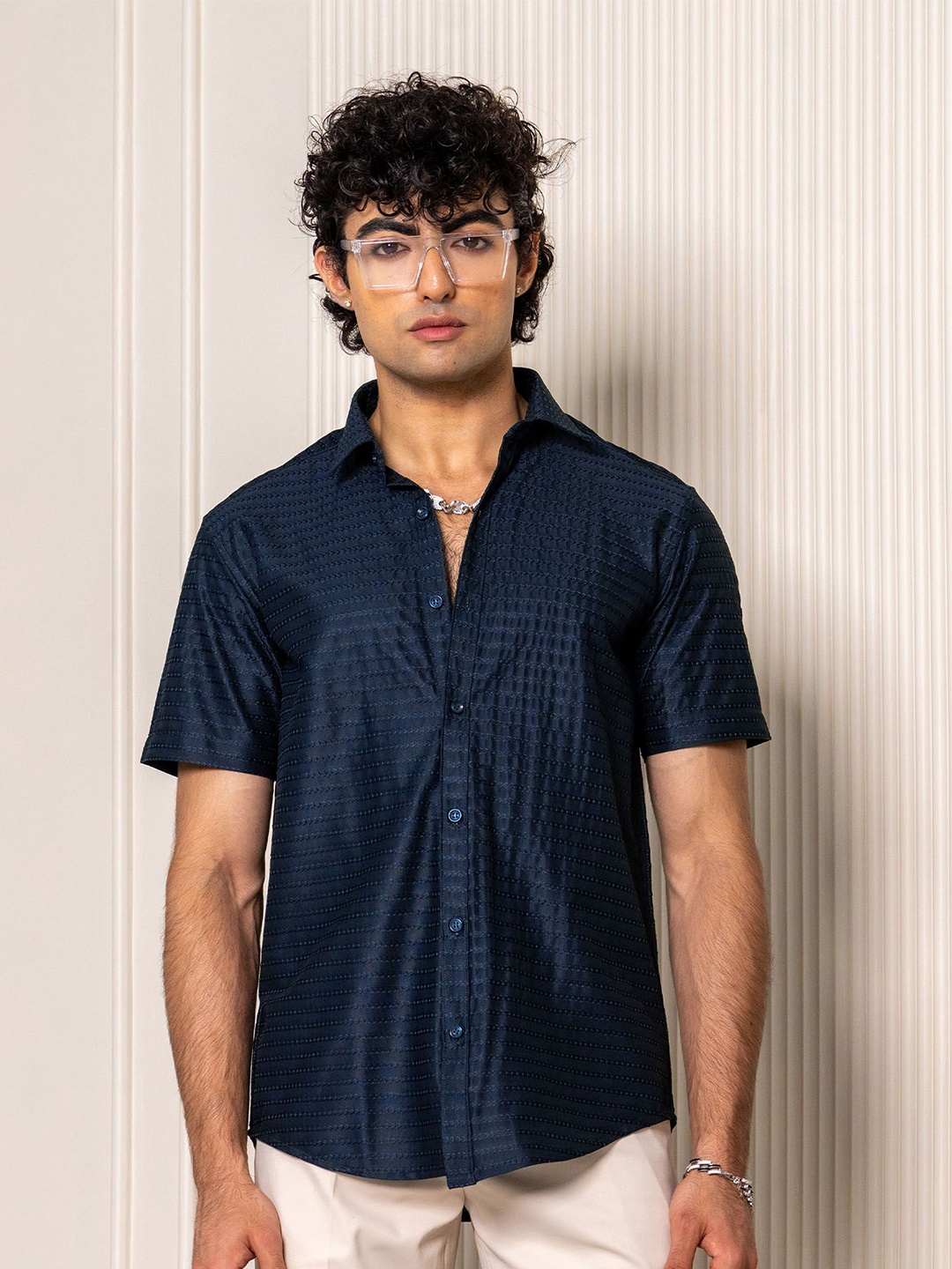 

Tistabene Men Comfort Embroidered Solid Casual Shirt, Blue