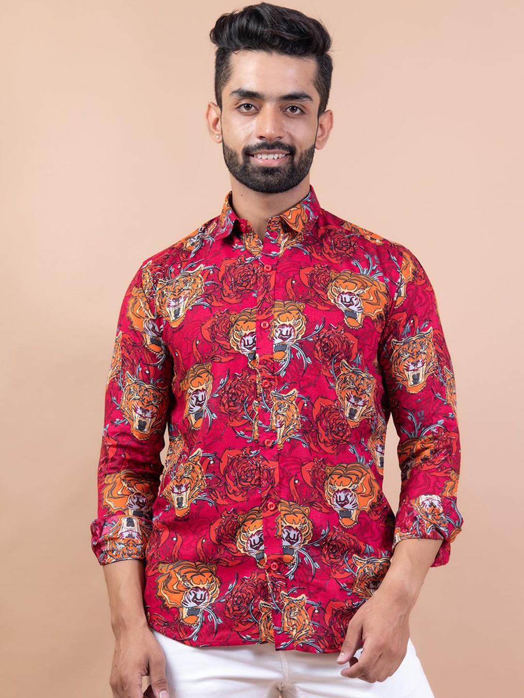

Tistabene Men Comfort Animal Printed Casual Shirt, Red