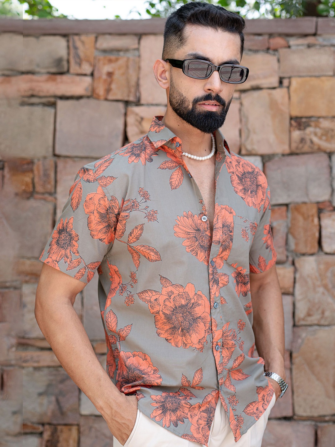 

Tistabene Men Comfort Floral Printed Casual Shirt, Grey