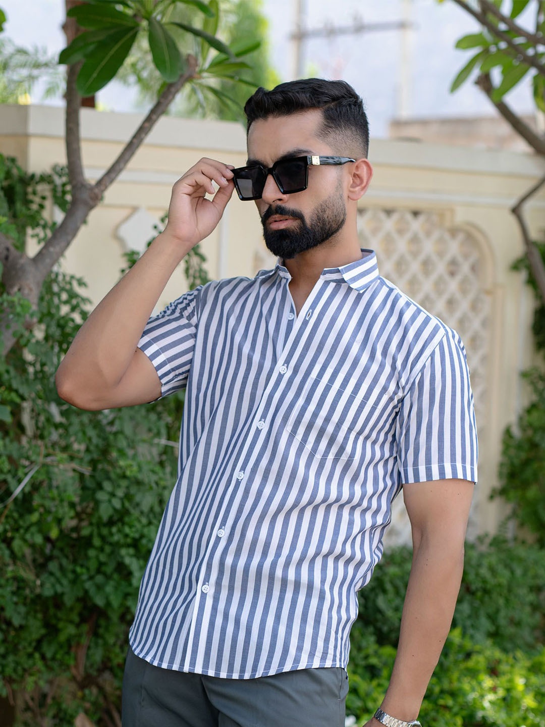 

Tistabene Men Comfort Striped Casual Shirt, Navy blue