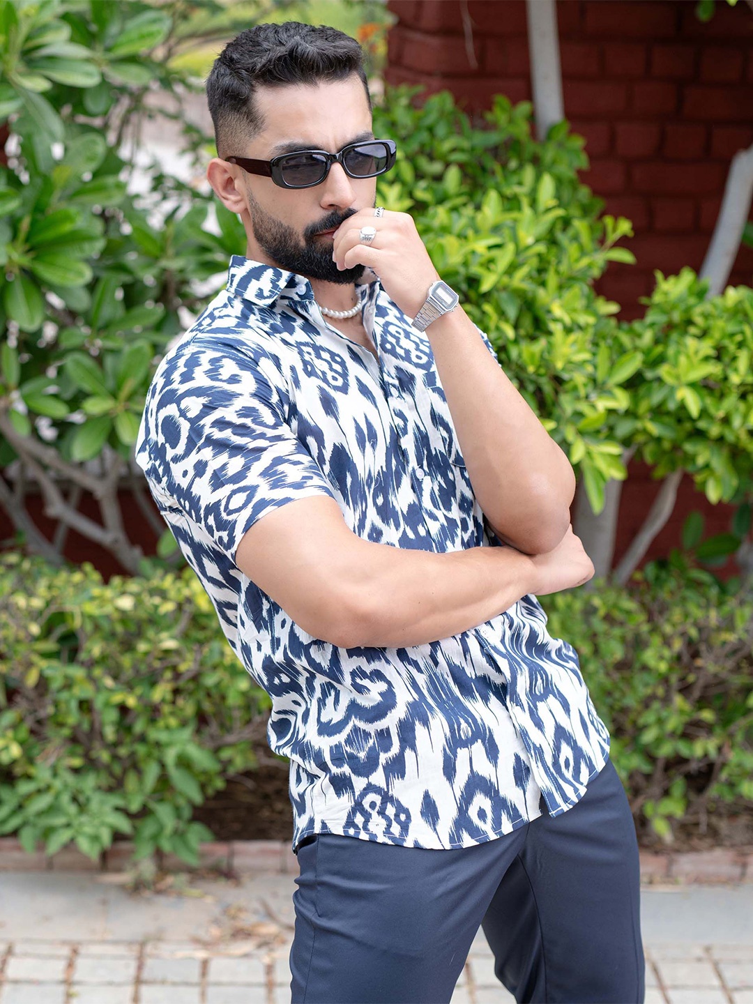 

Tistabene Men Comfort Abstract Printed Casual Shirt, Navy blue
