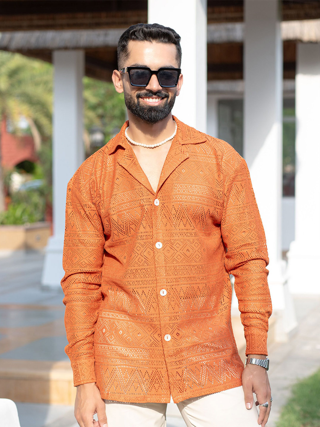 

Tistabene Men Comfort Crochet Casual Shirt, Orange
