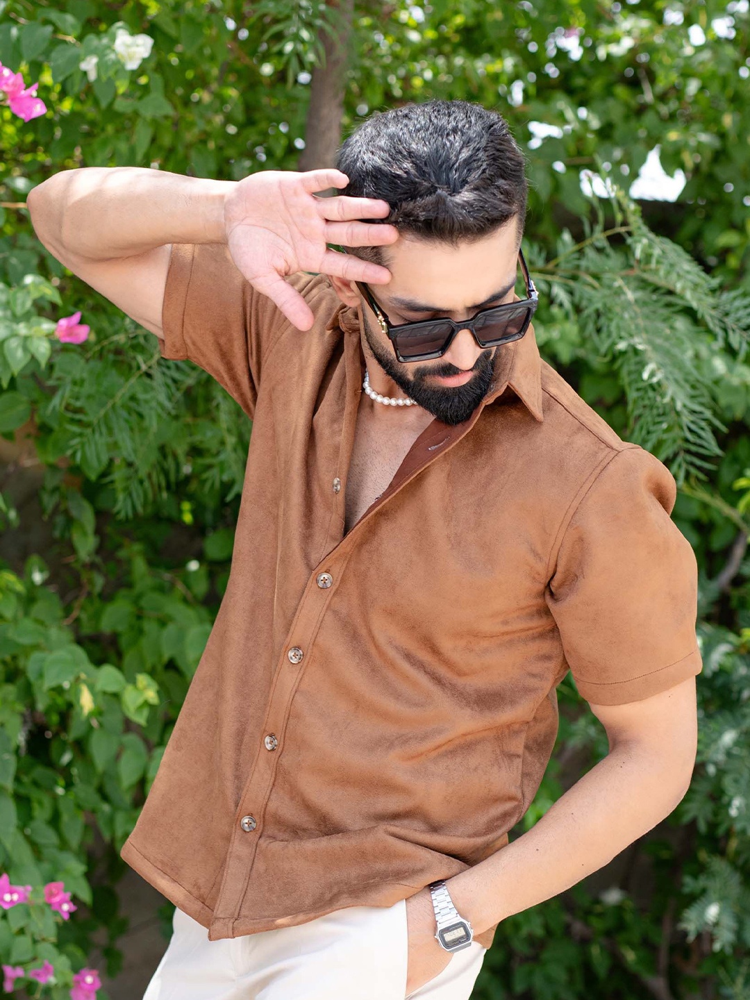 

Tistabene Men Comfort Solid Casual Oversized Shirt, Brown