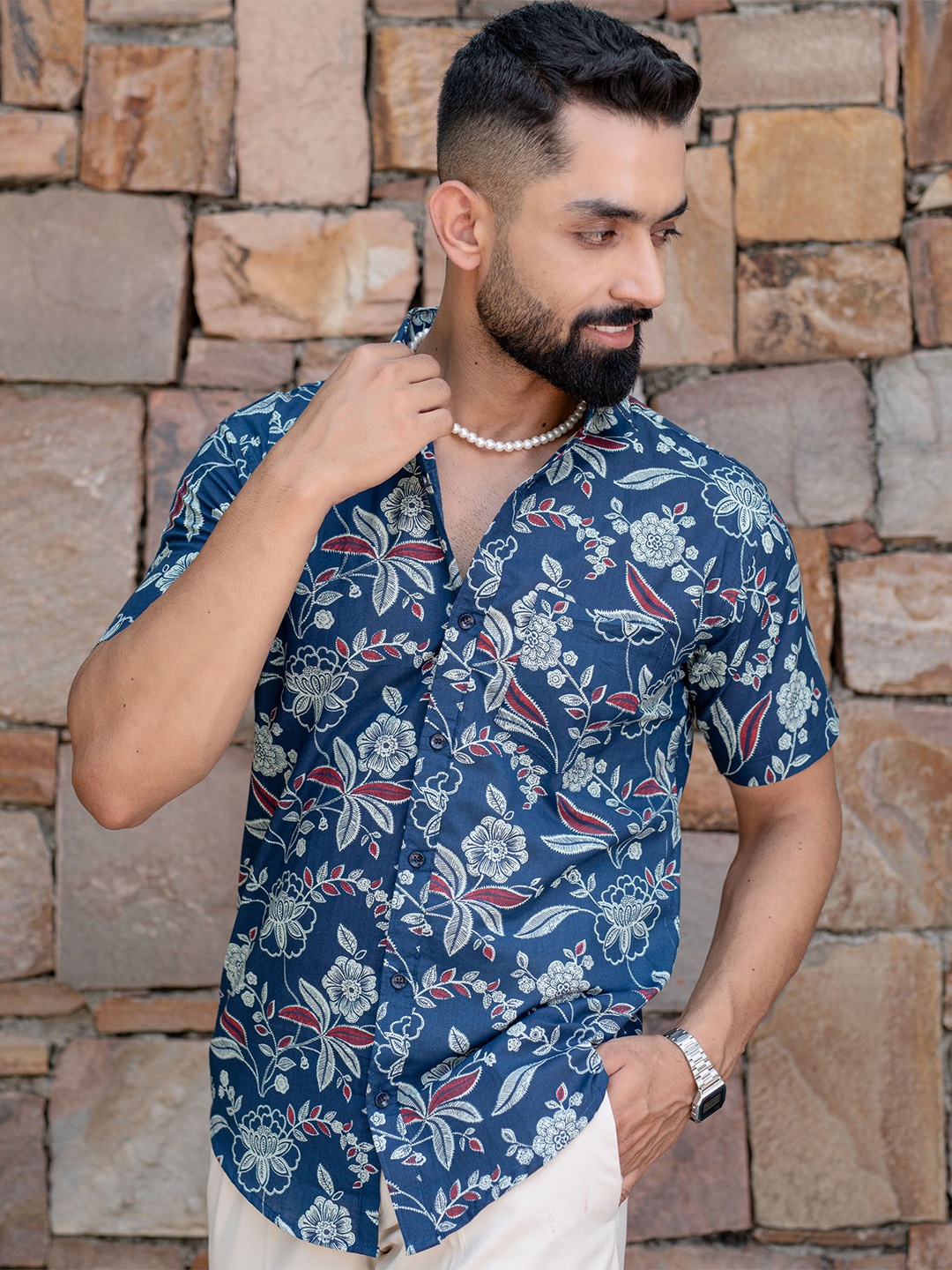 

Tistabene Men Comfort Floral Printed Casual Shirt, Blue