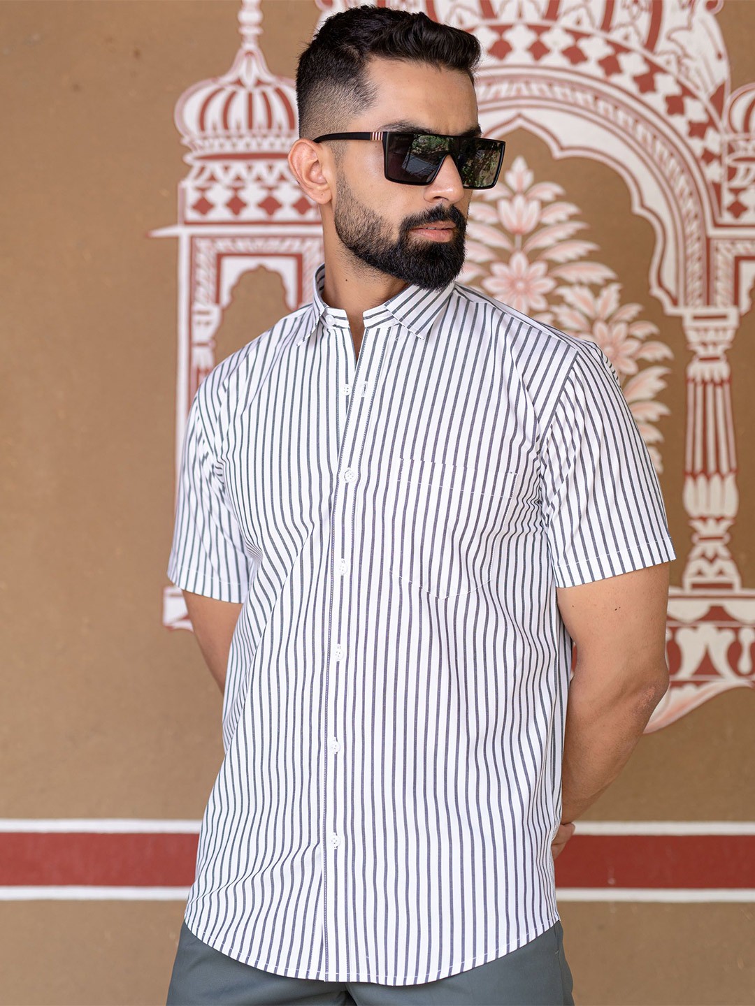 

Tistabene Men Comfort Striped Printed Casual Shirt, Grey