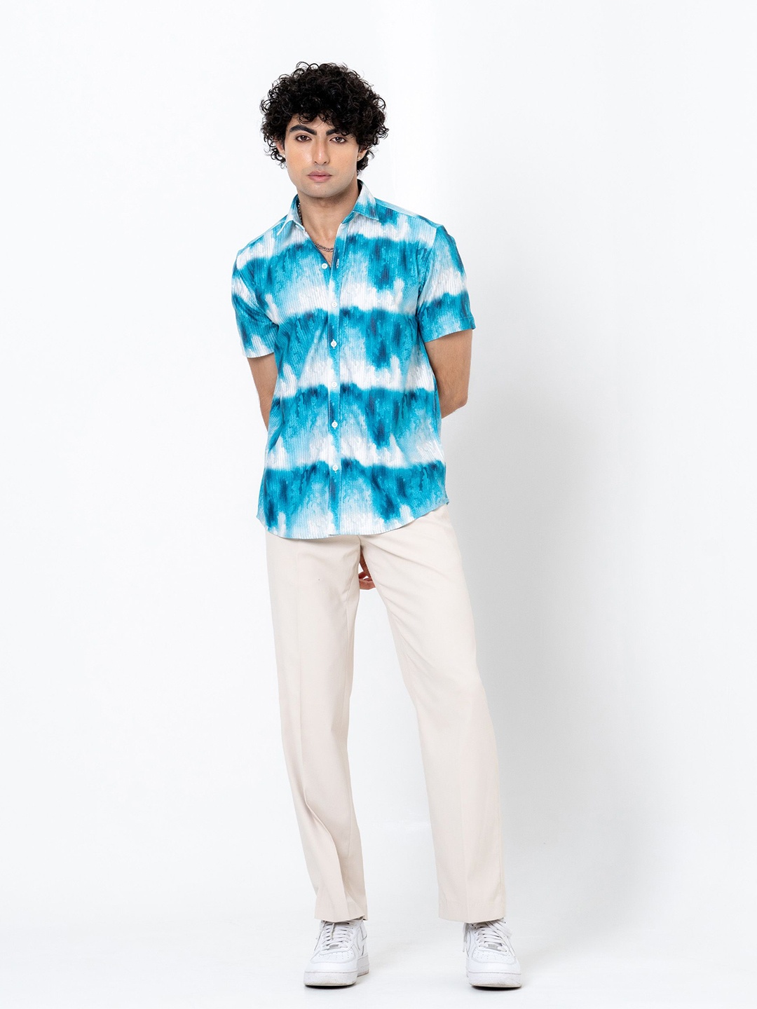 

Tistabene Men Comfort Tie and Dye Printed Casual Shirt, White