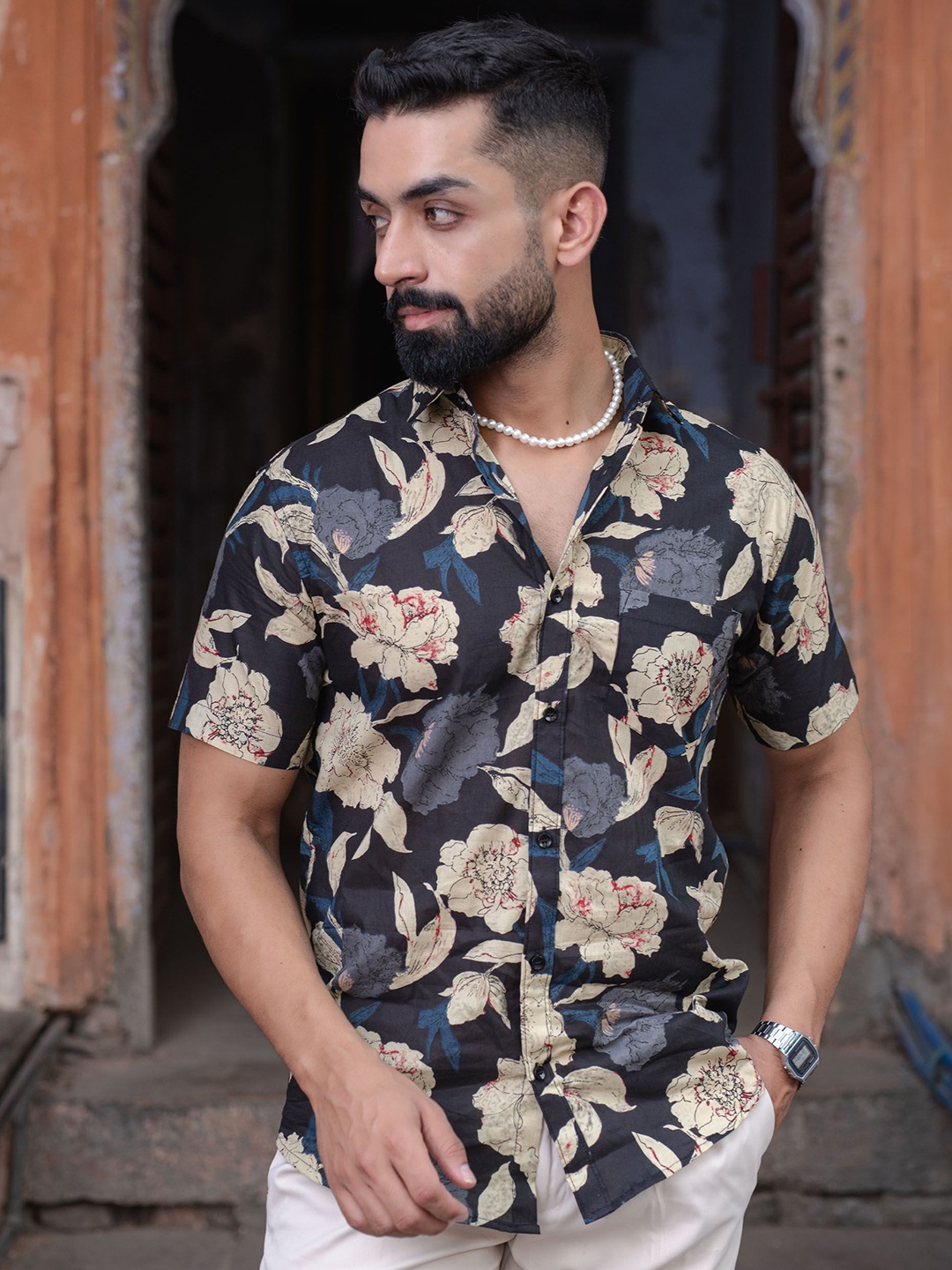 Tistabene Men Comfort Floral Printed Casual Shirt, Brown