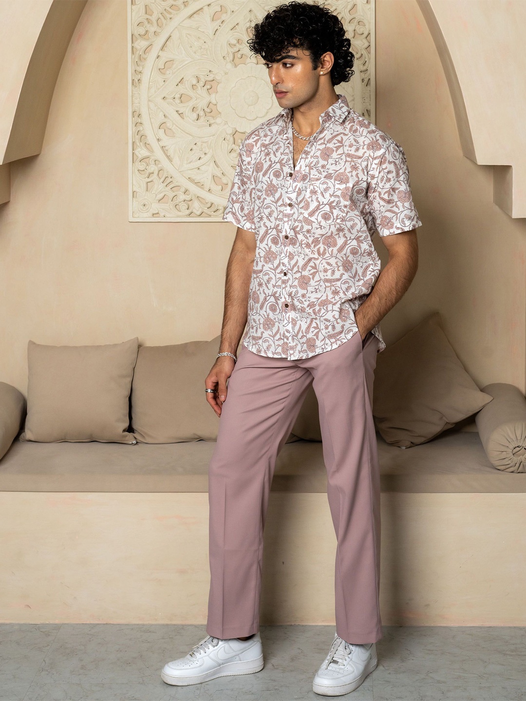 Tistabene Men Comfort Floral Printed Casual Shirt, White