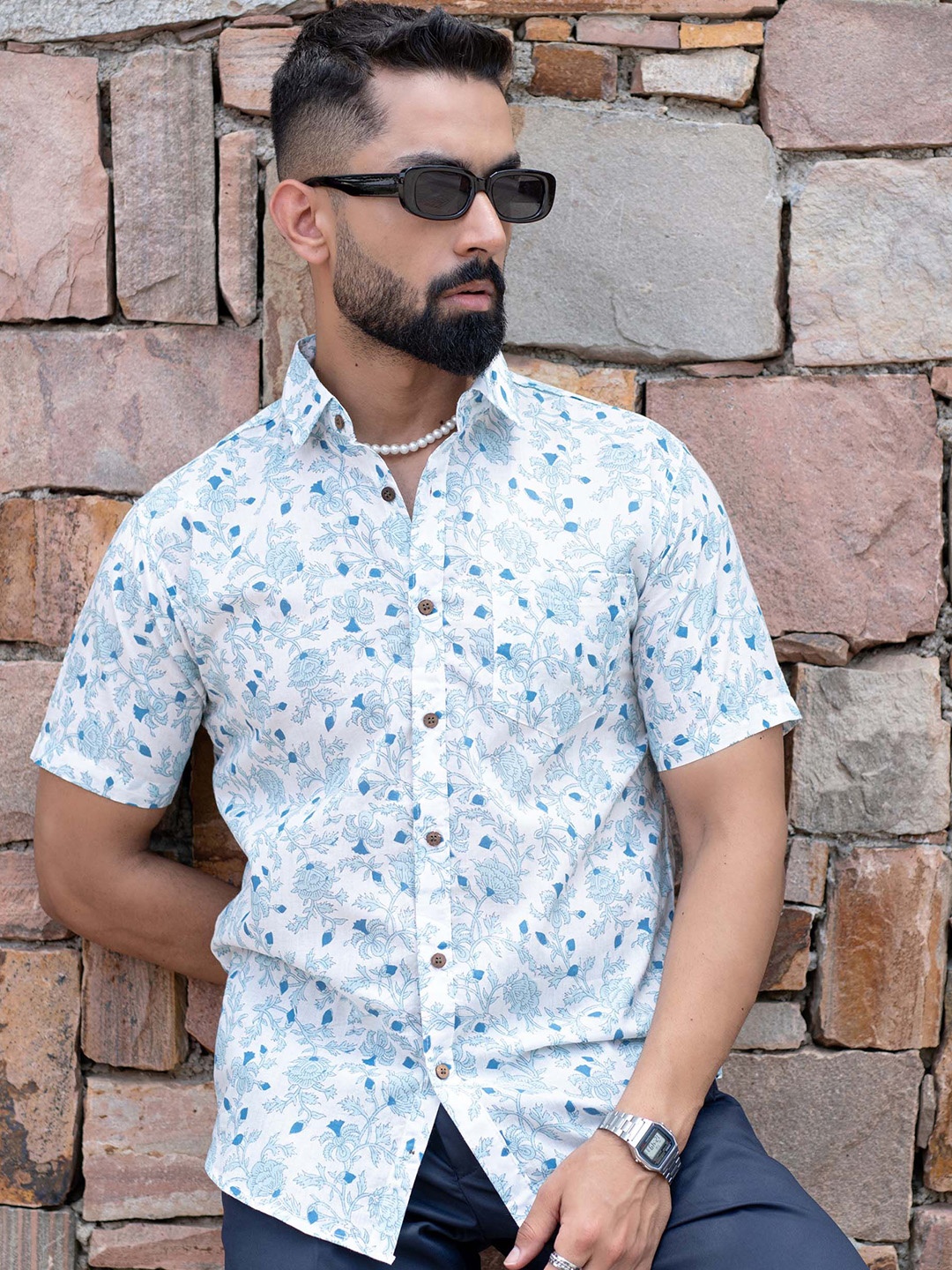 

Tistabene Men Comfort Floral Printed Casual Shirt, Blue