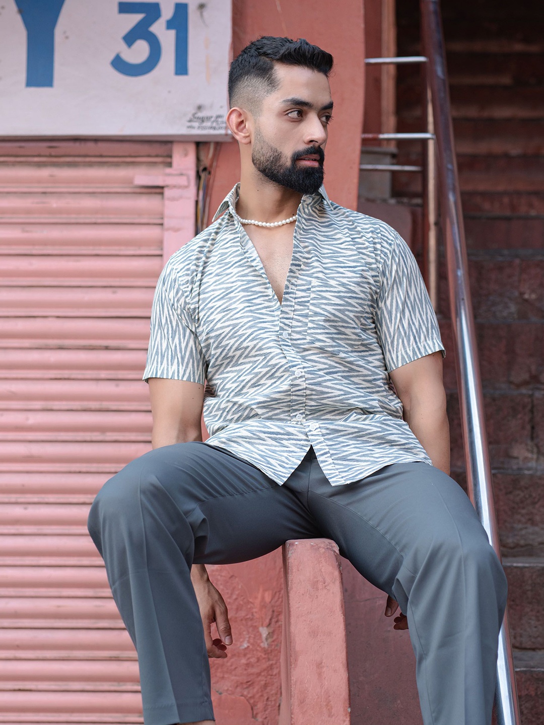 

Tistabene Men Comfort Chevron Printed Casual Shirt, Off white