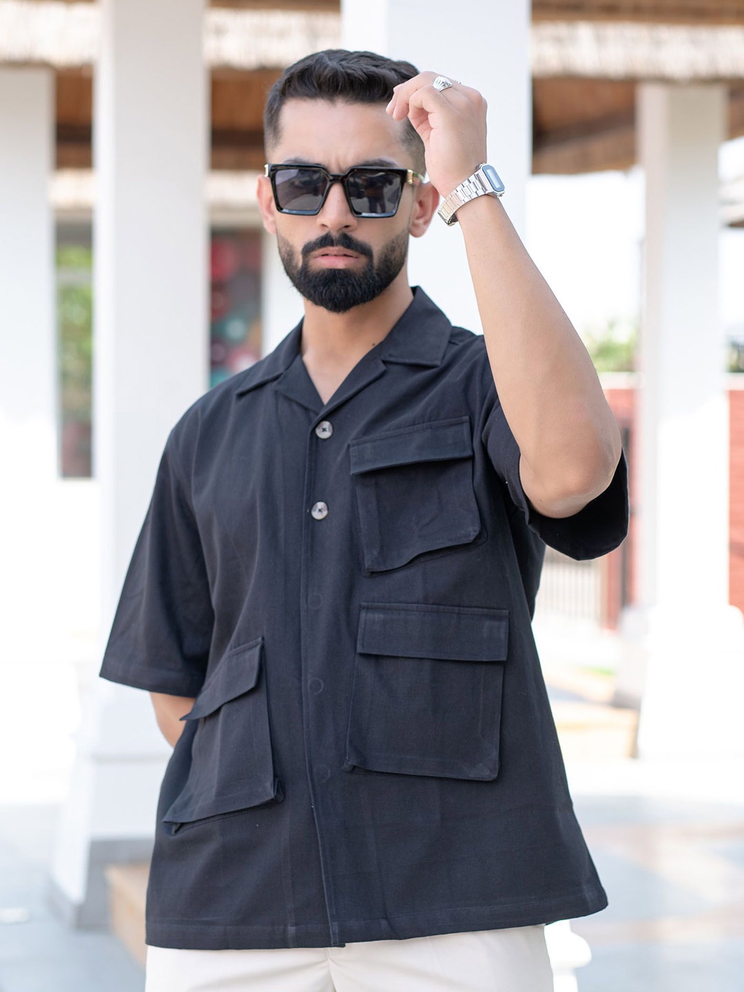 

Tistabene Men Comfort Solid Casual Oversized Shirt, Black