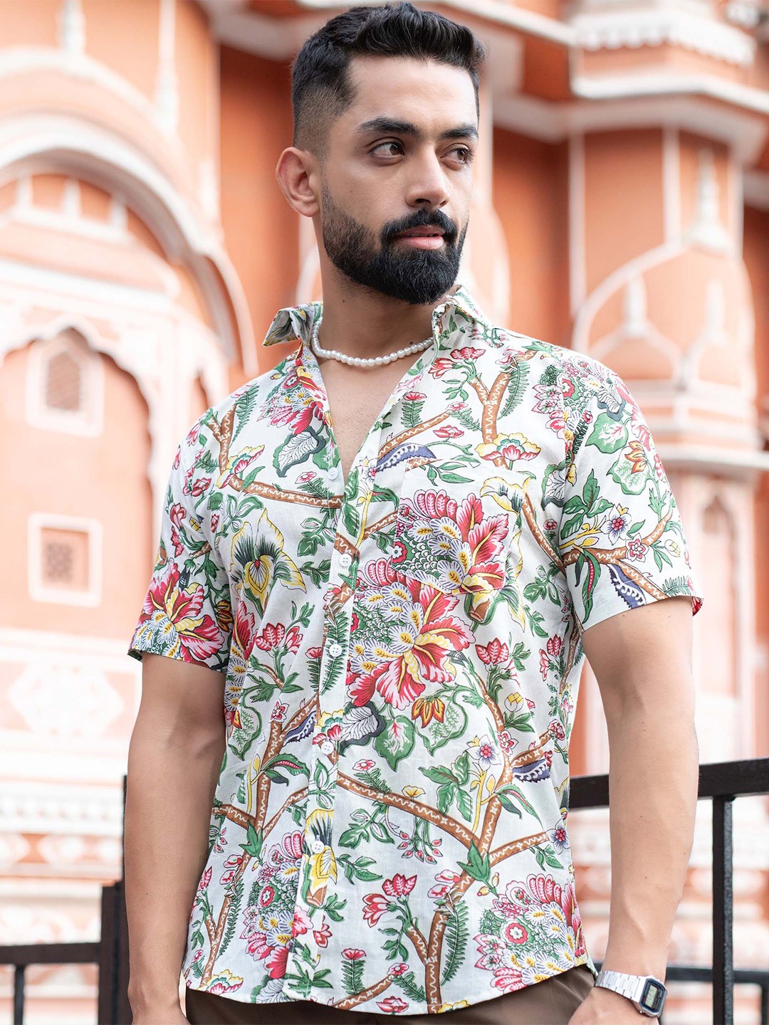 

Tistabene Men Comfort Floral Printed Casual Shirt, Off white