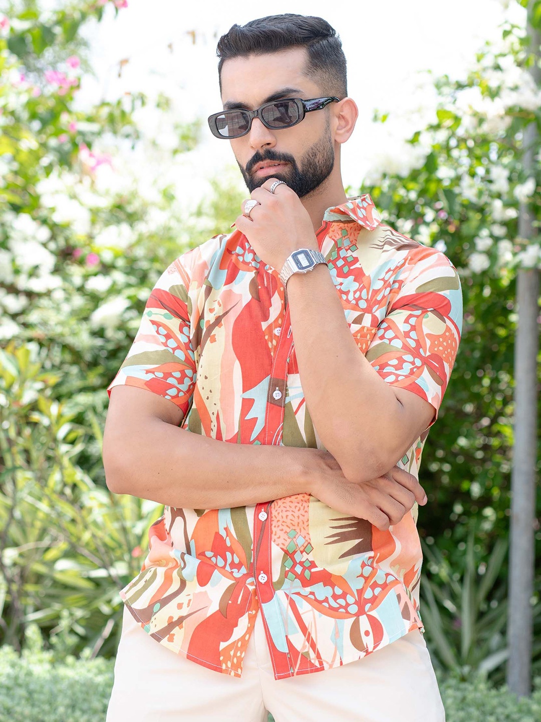 Tistabene Men Comfort Abstract Printed Casual Shirt, Orange