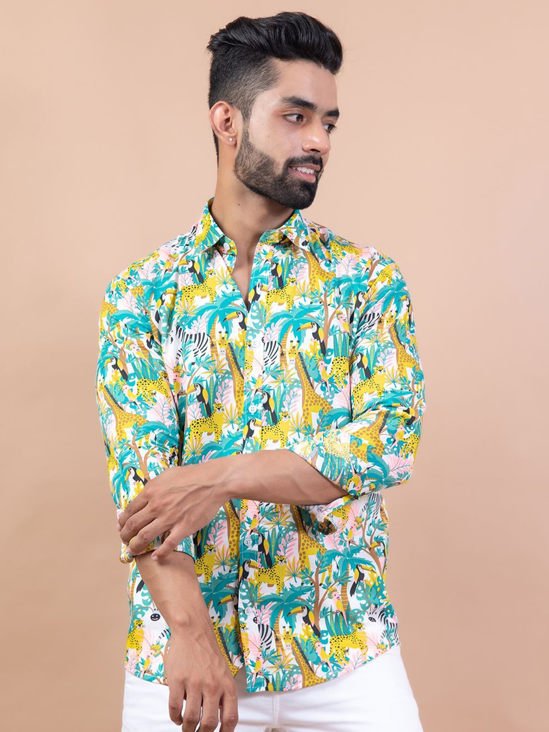 Tistabene Men Comfort Animal Printed Casual Shirt, Green