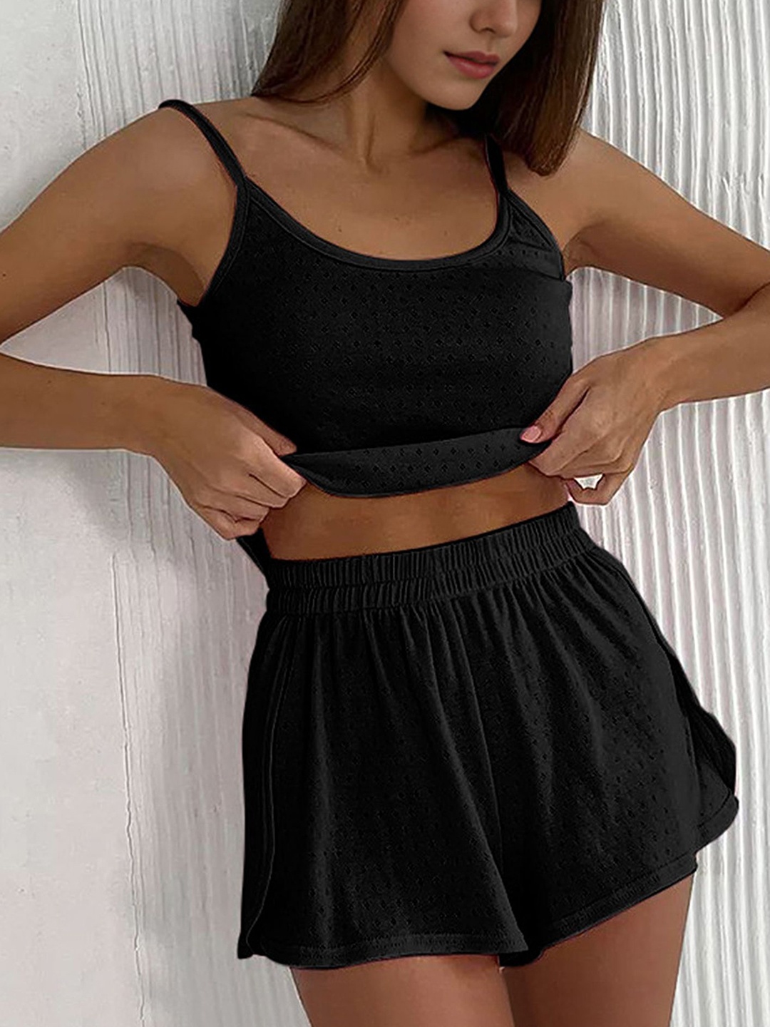 

LULU & SKY Shoulder Straps Top & Skirt, Black