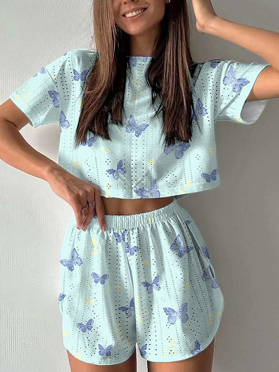 

LULU & SKY Printed Night Wear Top & Short Set, Blue