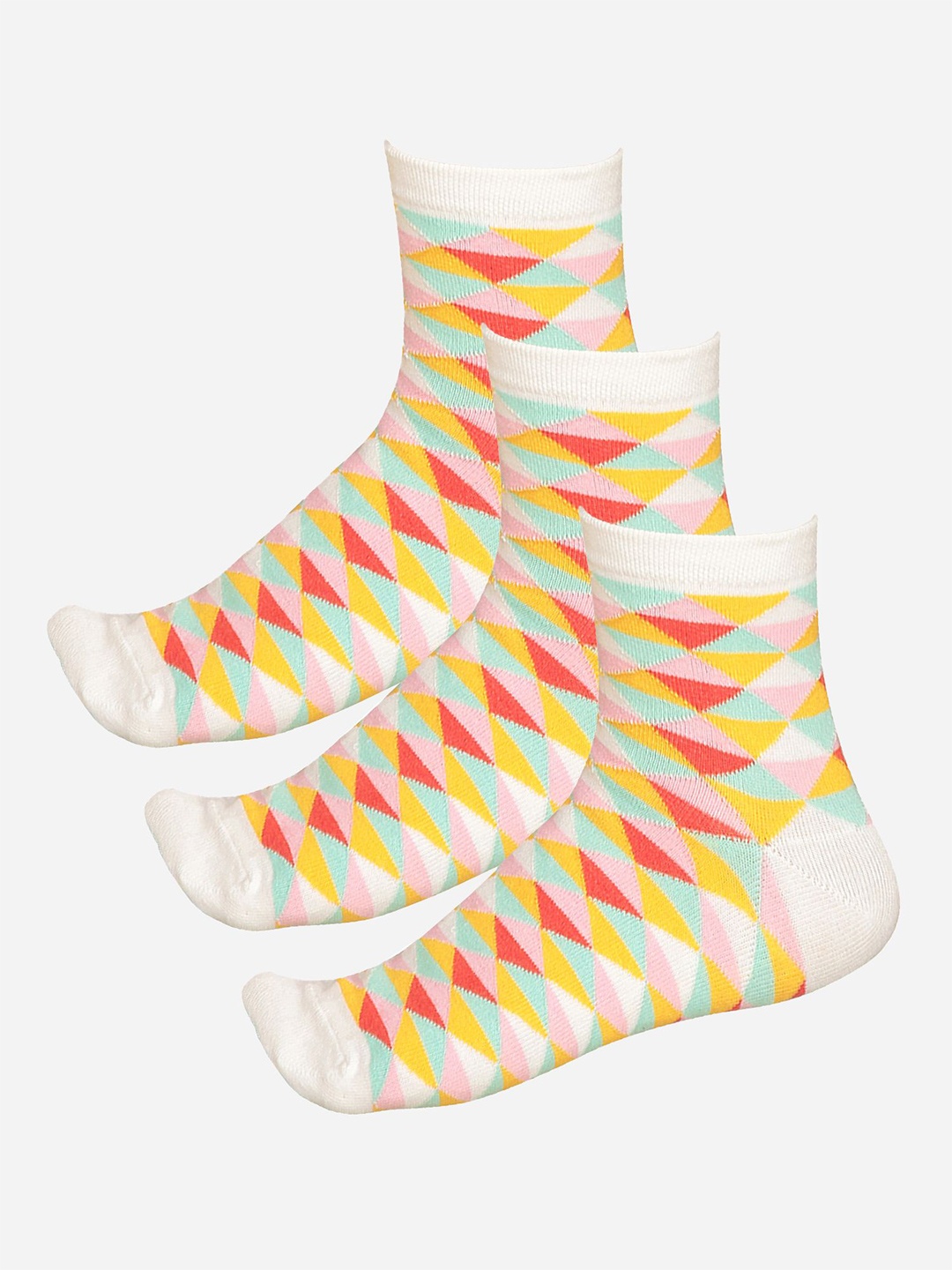 

Bodycare Pack Of 3 Printed Cotton Ankle-Length Socks, Off white