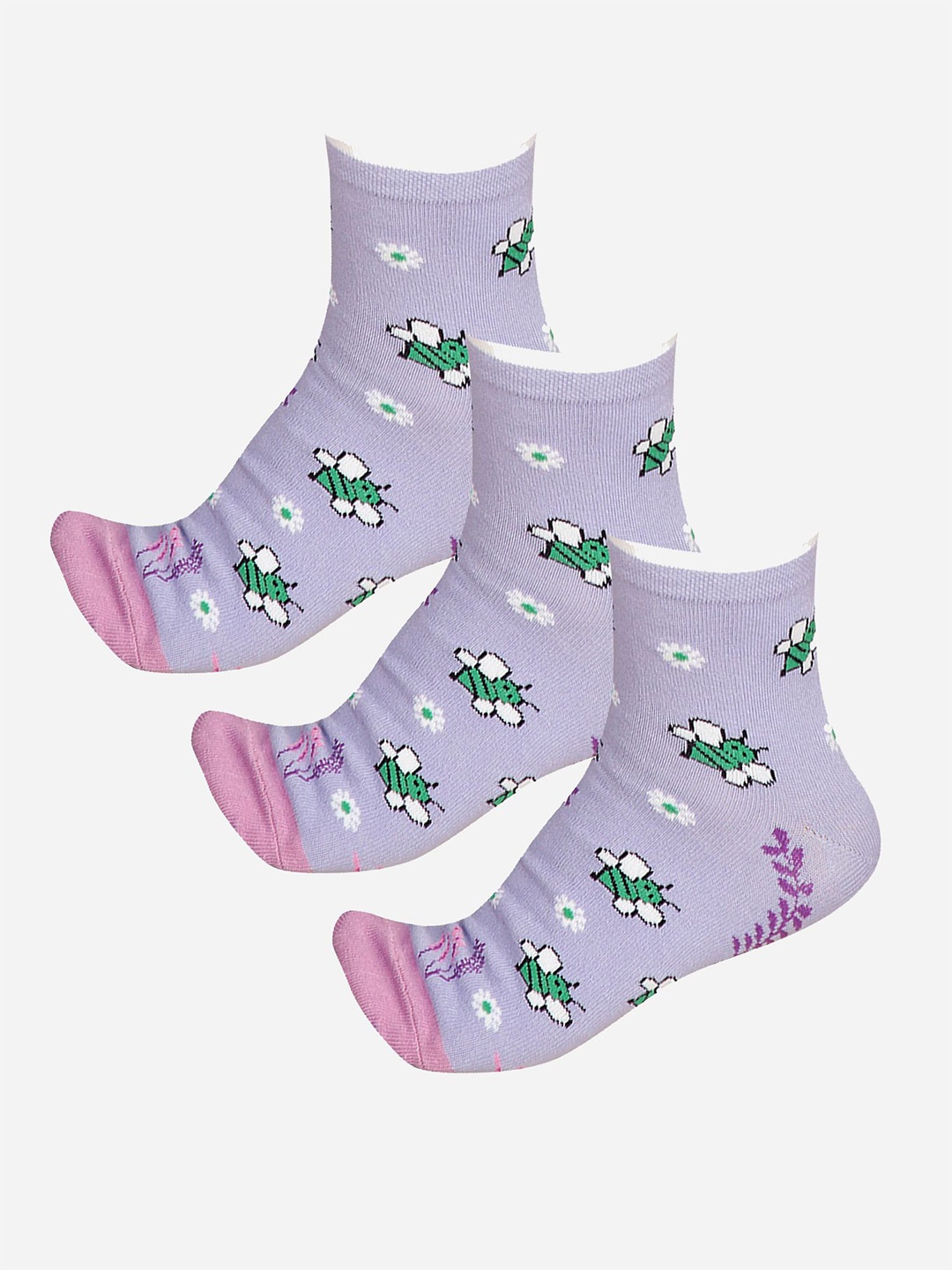 

Bodycare Pack Of 3 Printed Cotton Ankle-Length Socks, Purple