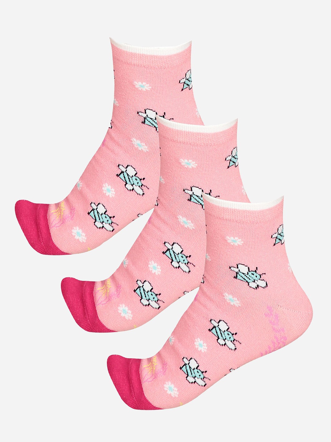 

Bodycare Women Pack Of 3 Printed Ankle-Length Socks, Pink