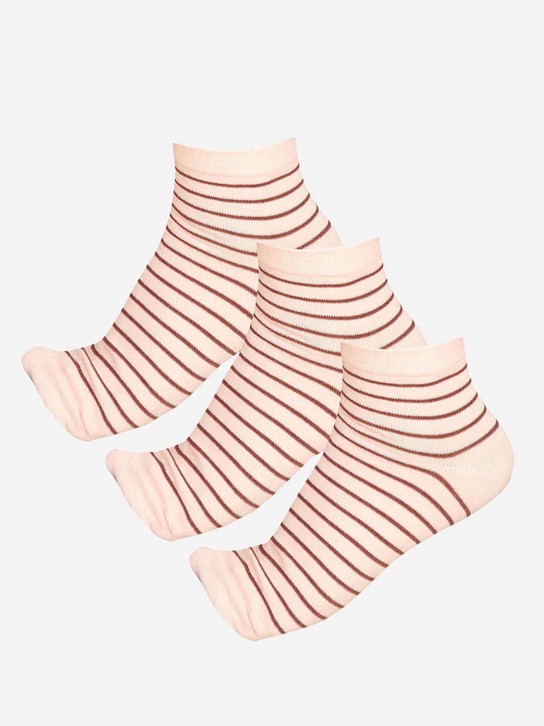 

Bodycare Women Pack Of 3 Striped Ankle-Length Socks, Pink