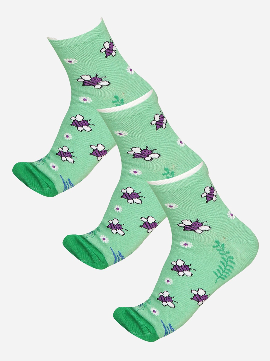 

Bodycare Women Pack Of 3 Patterned Ankle-Length Socks, Green
