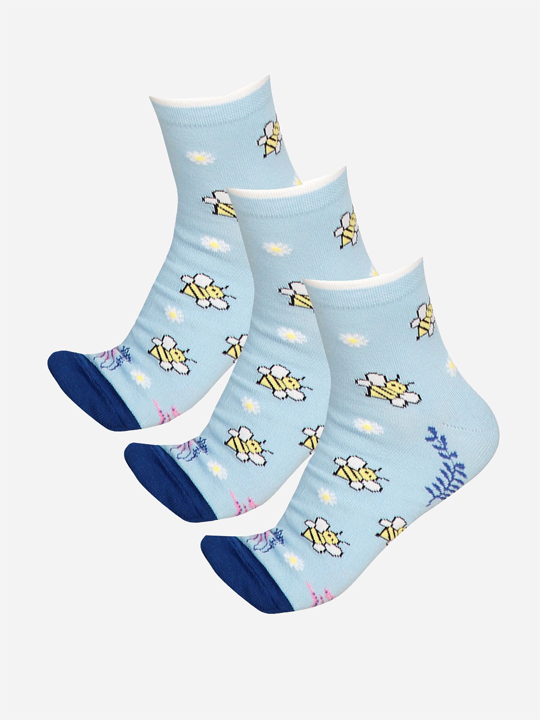 

Bodycare Women Pack Of 3 Printed Cotton Ankle Length Socks, Blue