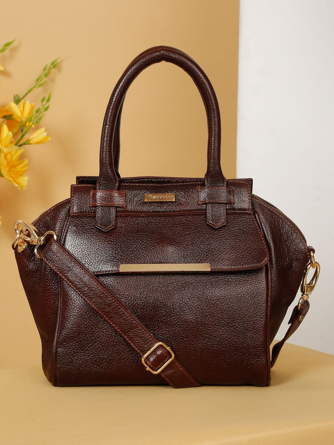 

Teakwood Leathers Women Leather Structured Handheld Bag with Buckle Detail, Brown