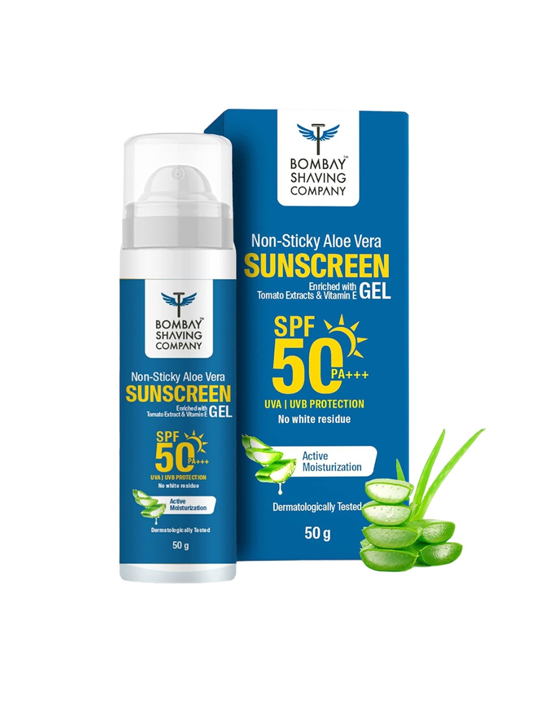 

Bombay Shaving Company Non-Sticky Aloe Vera SPF50 Sunscreen Gel with Tomato Extracts - 50g, Blue