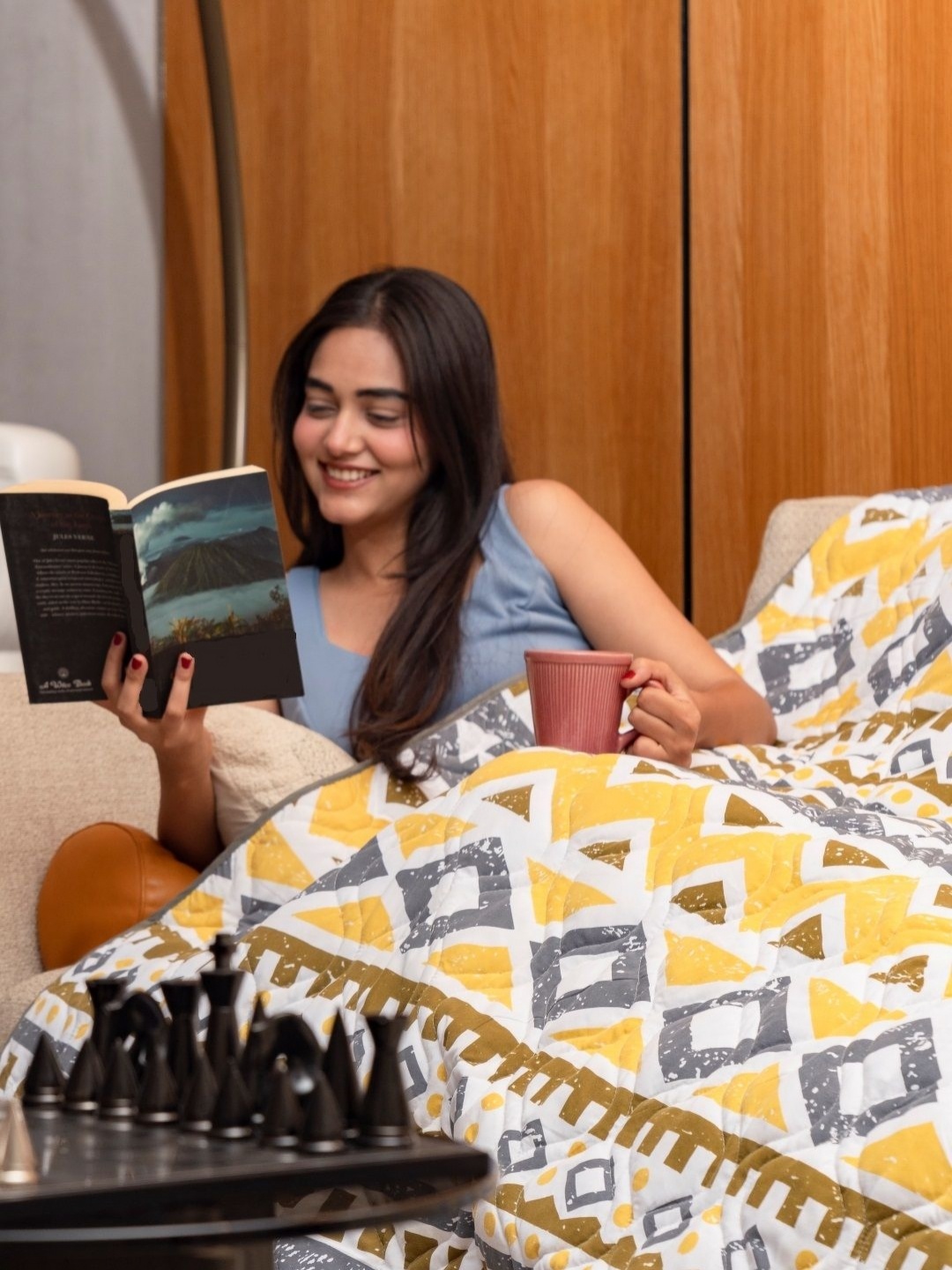 

URBAN SPACE Yellow & White Geometric Printed AC Room 300 GSM Microfibre Single Bed Dohar