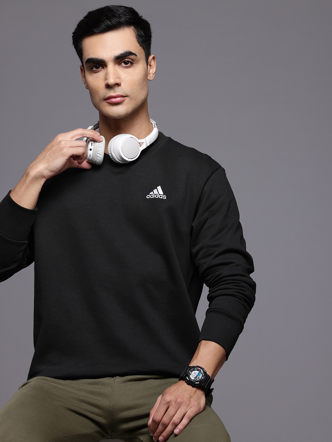 

ADIDAS Embroidered Logo Pure Cotton Sweatshirt, Black